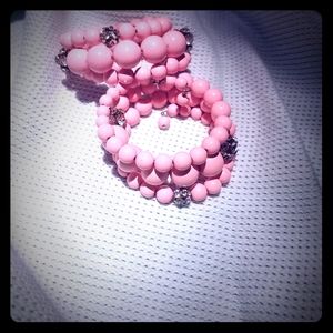 Pink Bead & Rhinestone Wrap Cuffs